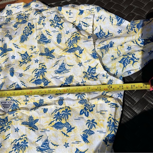Columbia PFG Hawaiian Fishing Shirt Mens Size XL Short Sleeve Vented Yellow - Picture 4 of 9